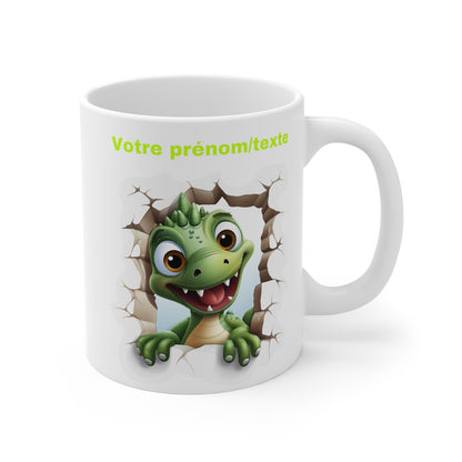 Mug personnalisable personnalisé dinosaure vert avec son prénom ou texte pour enfant et adulte
