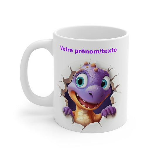 Mug personnalisable personnalisé dinosaure violet avec son prénom ou texte pour enfant et adulte