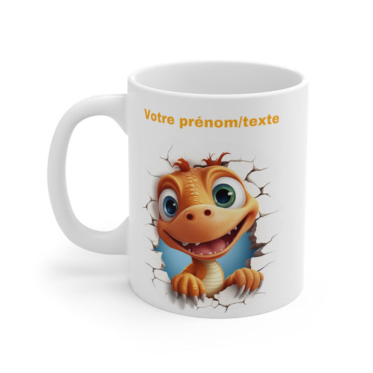 Mug personnalisable personnalisé dinosaure Orange avec son prénom ou texte pour enfant et adulte