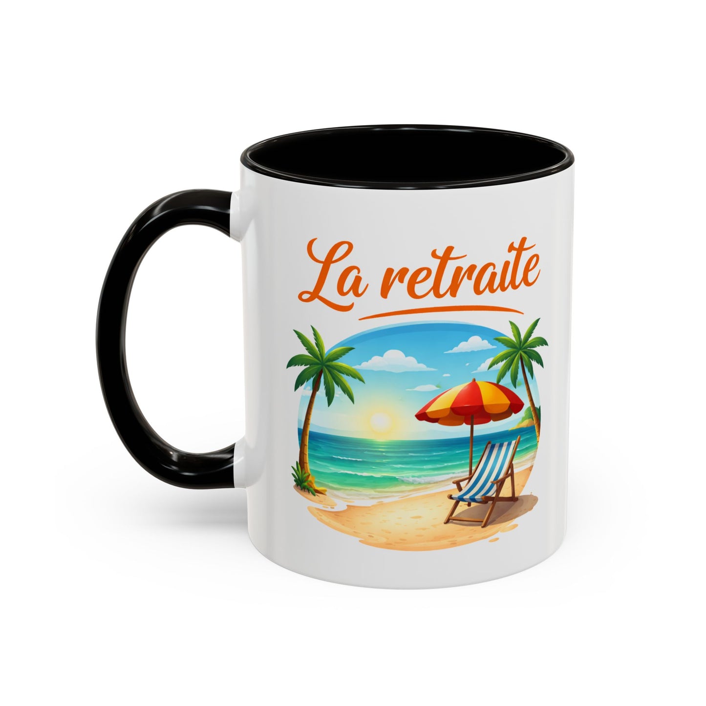 Mug Retraite Plage Tropicale – Tasse Vacances Soleil Mer Palmiers – Cadeau Départ Retraite Homme Femme – Céramique 325ml Noir Bleu Rouge