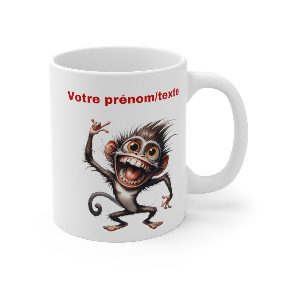 Mug personnalisable personnalisé Singe fou avec son prénom ou texte pour enfant et adulte