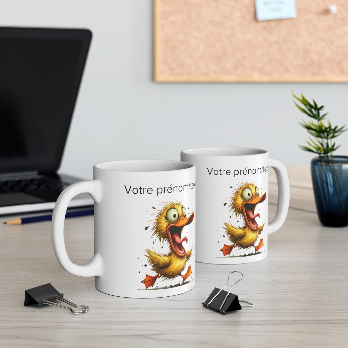 Mug personnalisable personnalisé Canard qui court avec son prénom ou texte pour enfant et adulte
