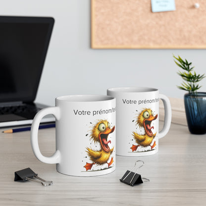 Mug personnalisable personnalisé Canard qui court avec son prénom ou texte pour enfant et adulte