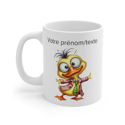 Mug personnalisable personnalisé Canard Cravate avec son prénom ou texte pour enfant et adulte