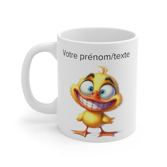 Mug personnalisable personnalisé Canard souriant avec son prénom ou texte pour enfant et adulte