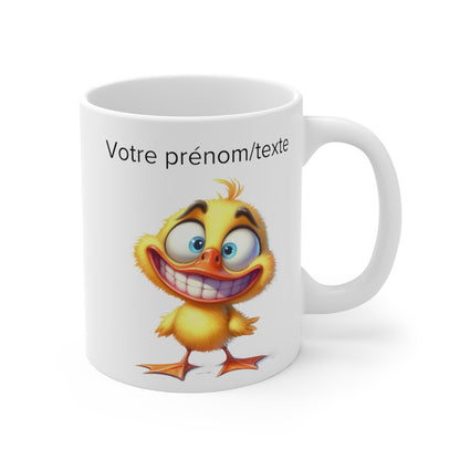 Mug personnalisable personnalisé Canard souriant avec son prénom ou texte pour enfant et adulte