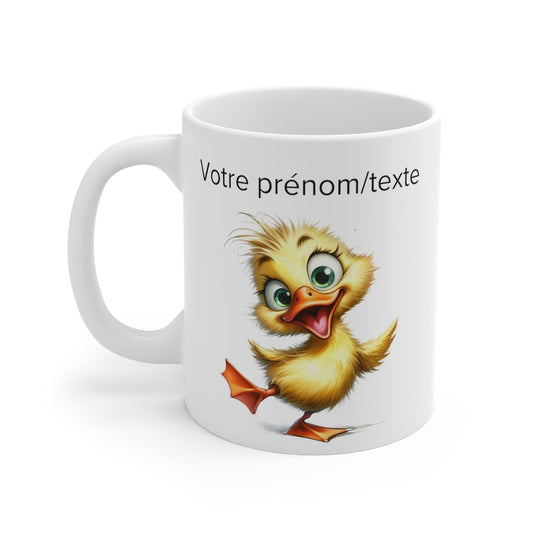 Mug personnalisable personnalisé Canard Heureux avec son prénom ou texte pour enfant et adulte
