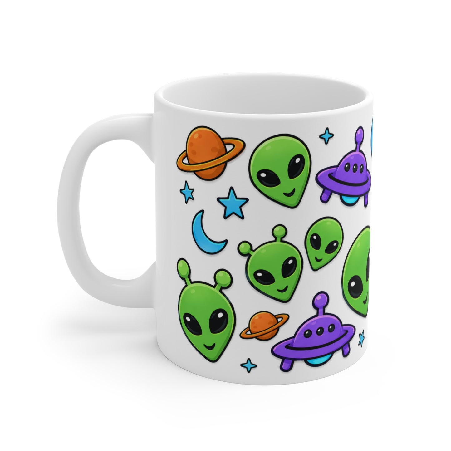 Tasse Aliens Kawaii et Soucoupes Volantes – Mug Espace Cartoon Coloré – Cadeau Original Univers Galaxie 325ml