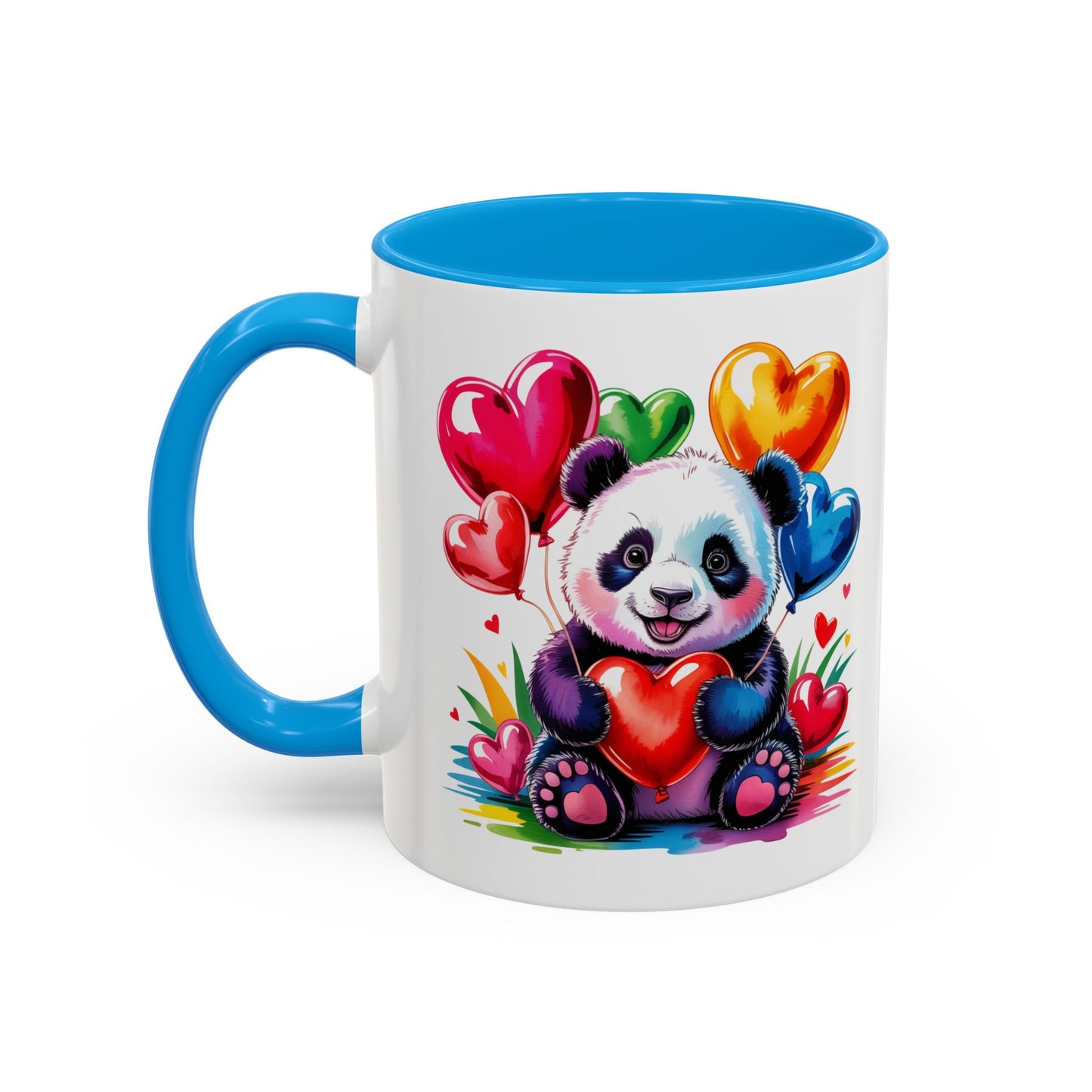 Mug Panda Kawaii avec Ballons Cœur Colorés – Tasse Mignonne Cadeau Original Amoureux des Animaux – Céramique 325ml
