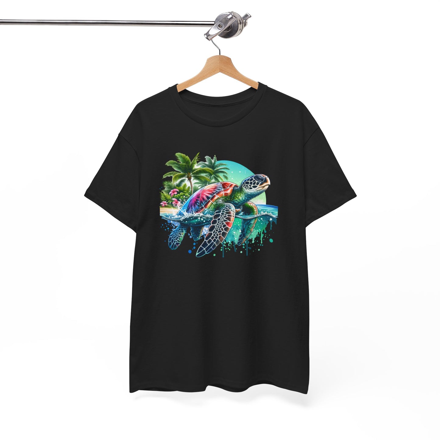 Tee Shirt Tortue de Mer Tropicale – Plage Palmiers Océan – Cadeau Amoureux de la Mer Blanc Gris Noir