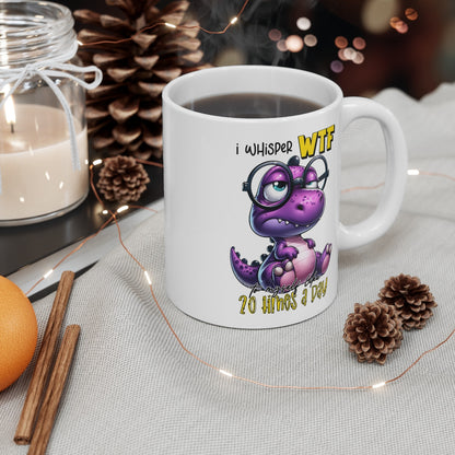 Mug Dinosaure violet à lunette  Idée cadeau humour drôle amusant pour enfant et adulte