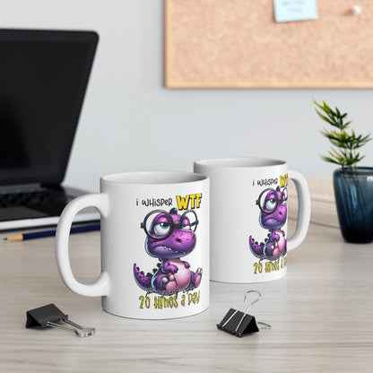 Mug Dinosaure violet à lunette  Idée cadeau humour drôle amusant pour enfant et adulte