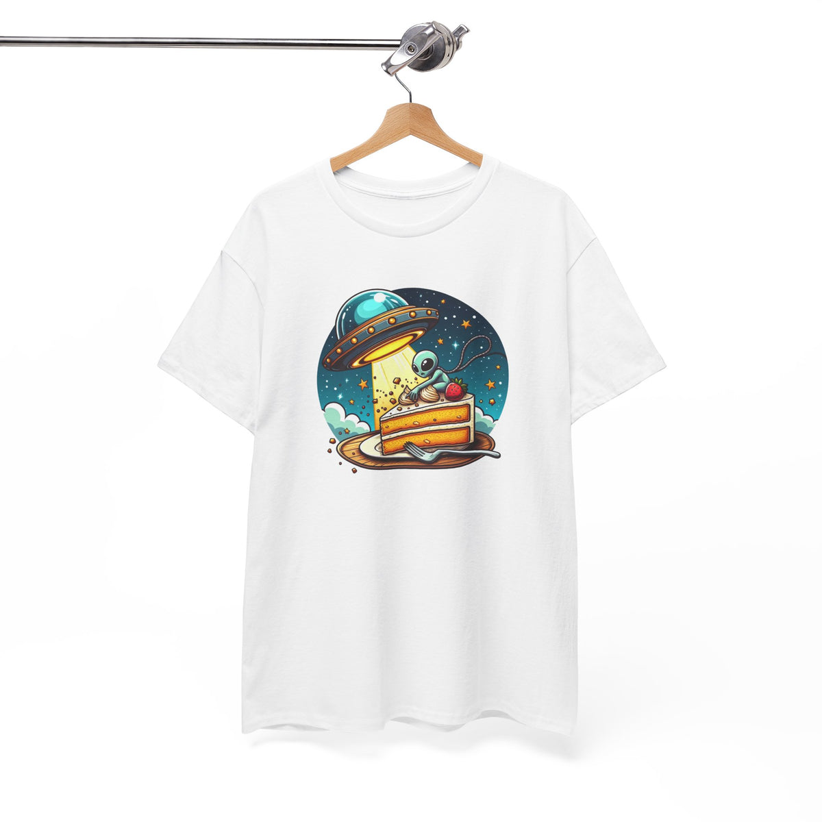 Tee Shirt Alien Gourmand Homme Femme – T-Shirt Extraterrestre Gâteau Fraise OVNI – Espace Humour – Idée Cadeau Originale