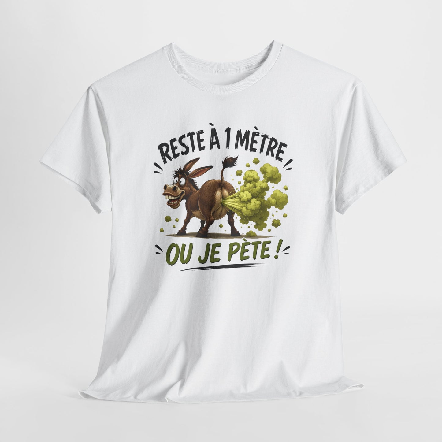 Tee-Shirt Humour Adulte Reste à 1 Mètre ou Je Pète – Âne Cartoon Drôle – Cadeau Homme Femme