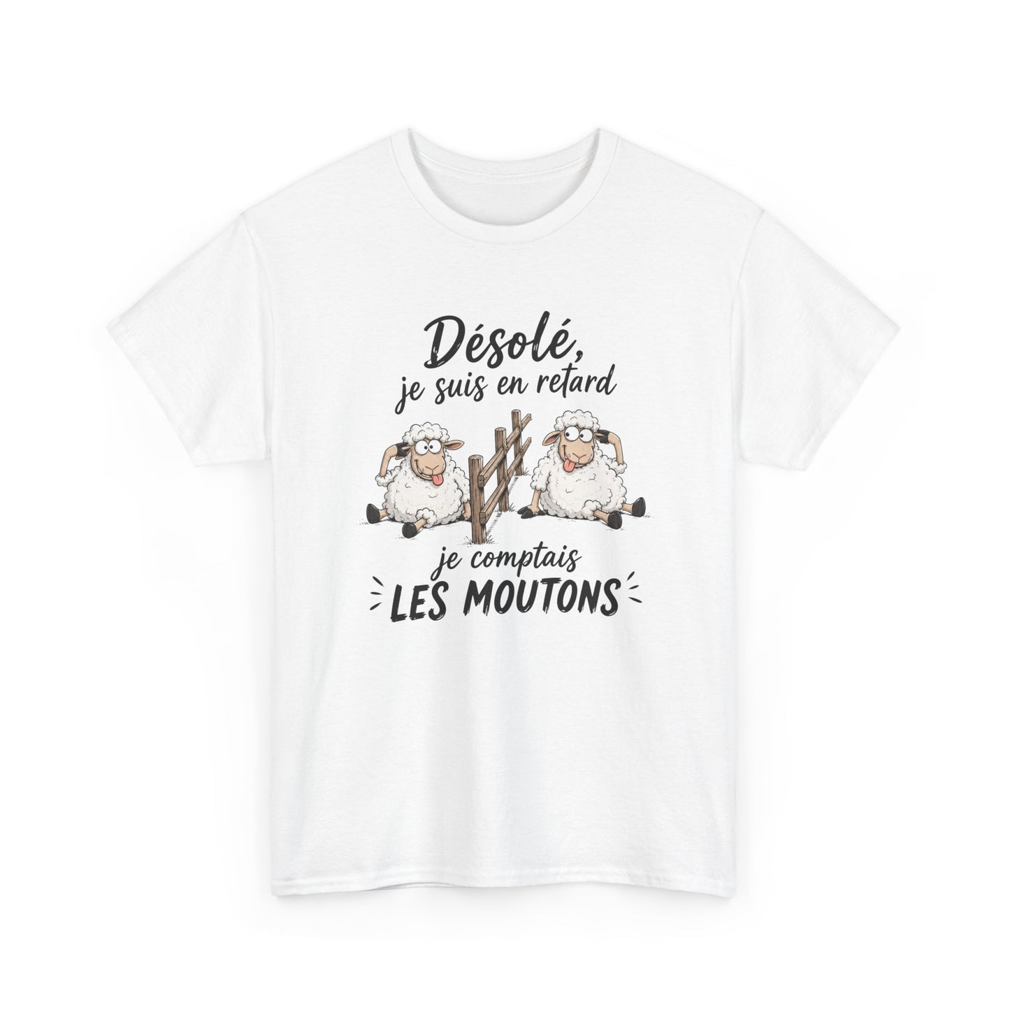 T-Shirt Désolé Je Suis En Retard Je Comptais Les Moutons – Tee Shirt Humour Dormeur Fatigue – Cadeau Original Homme Femme