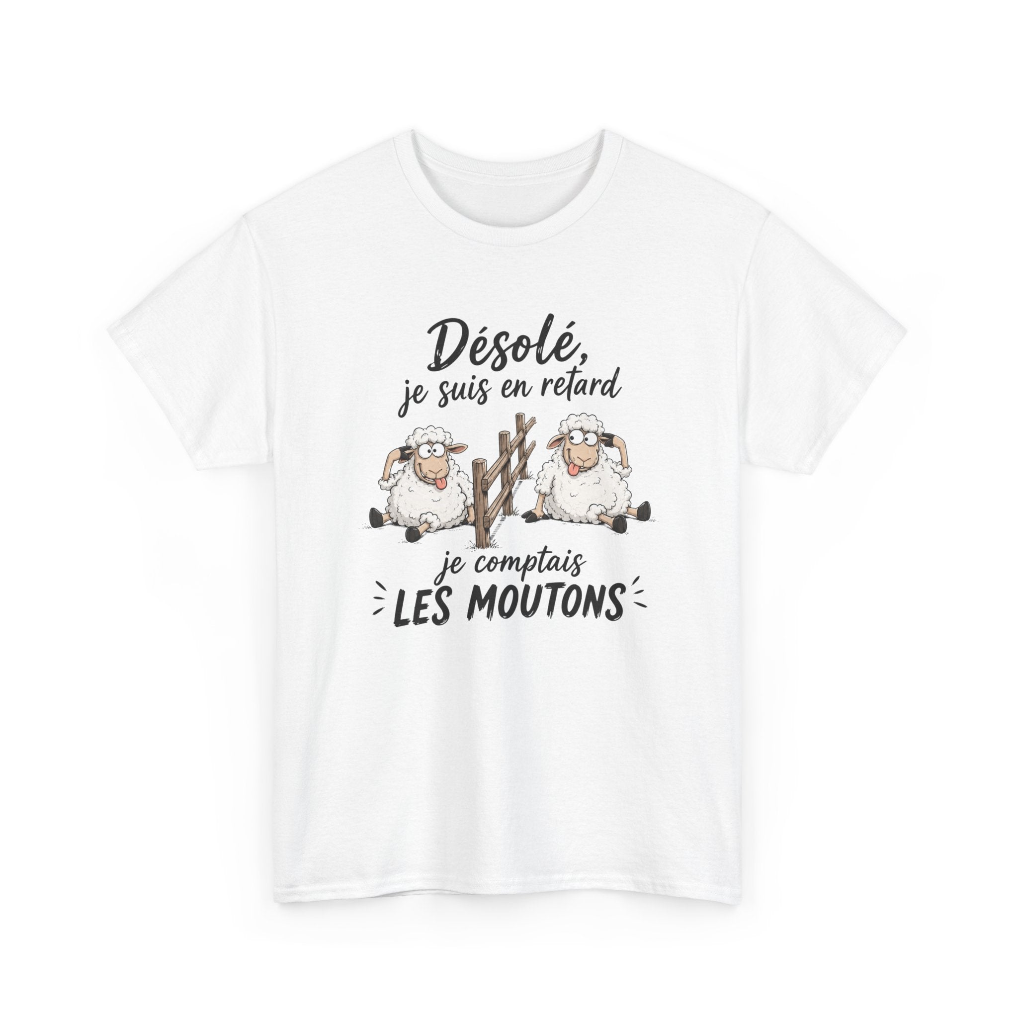 T-Shirt Désolé Je Suis En Retard Je Comptais Les Moutons – Tee Shirt Humour Dormeur Fatigue – Cadeau Original Homme Femme