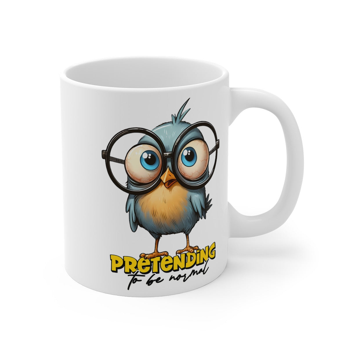 Mug Oiseau bleu à lunette  Idée cadeau humour drôle amusant pour enfant et adulte