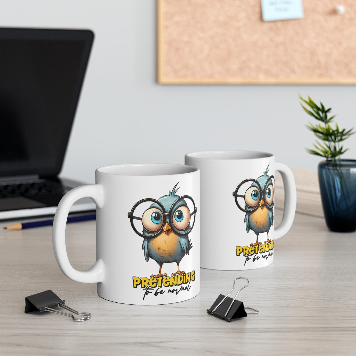 Mug Oiseau bleu à lunette  Idée cadeau humour drôle amusant pour enfant et adulte