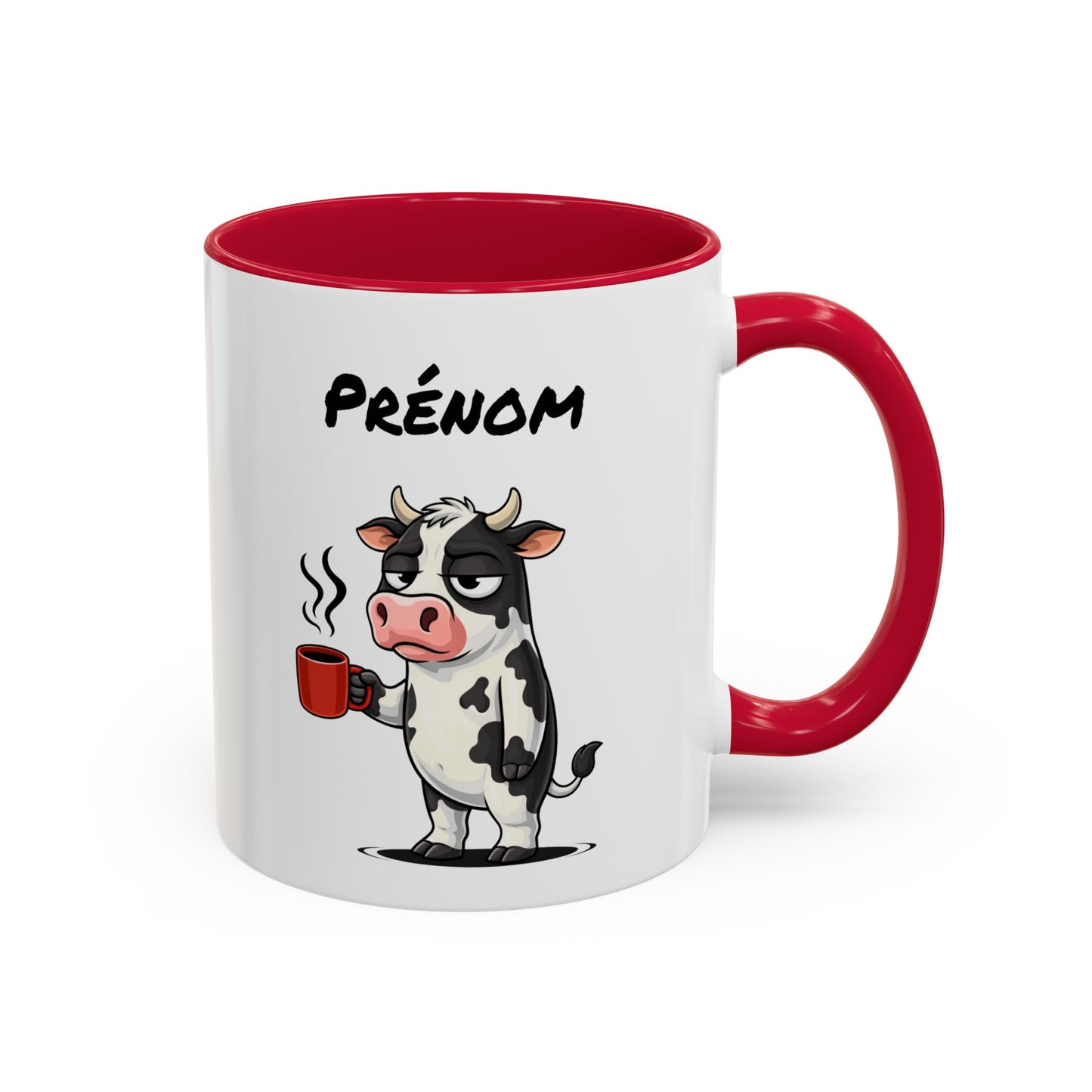 Mug Vache Fatiguée Personnalisable 325ml – Tasse Café Humour Animal Drôle Bureau Réveil Difficile Cadeau