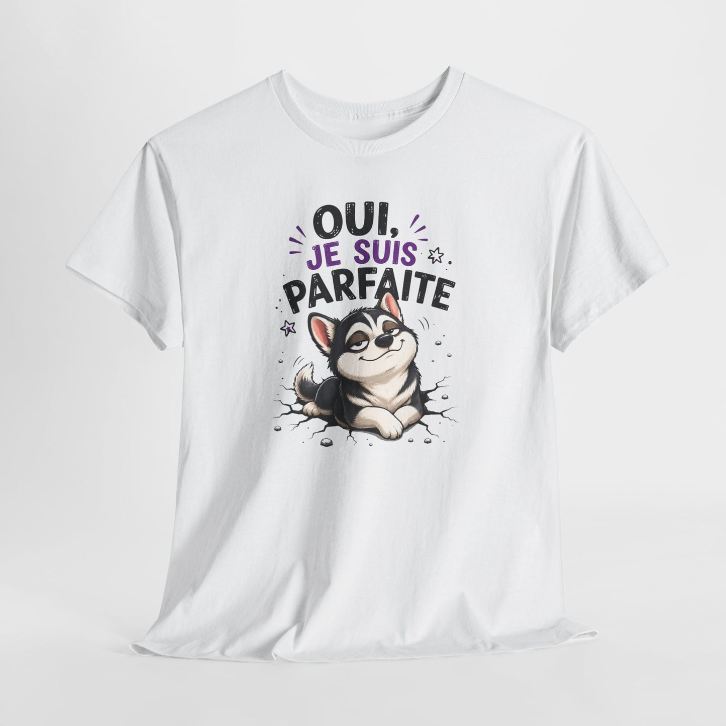Tee-Shirt Femme Humour Chien Husky – Idée Cadeau Drôle Original Femme – Vêtement Humoristique Amoureuse des Chiens Anniversaire