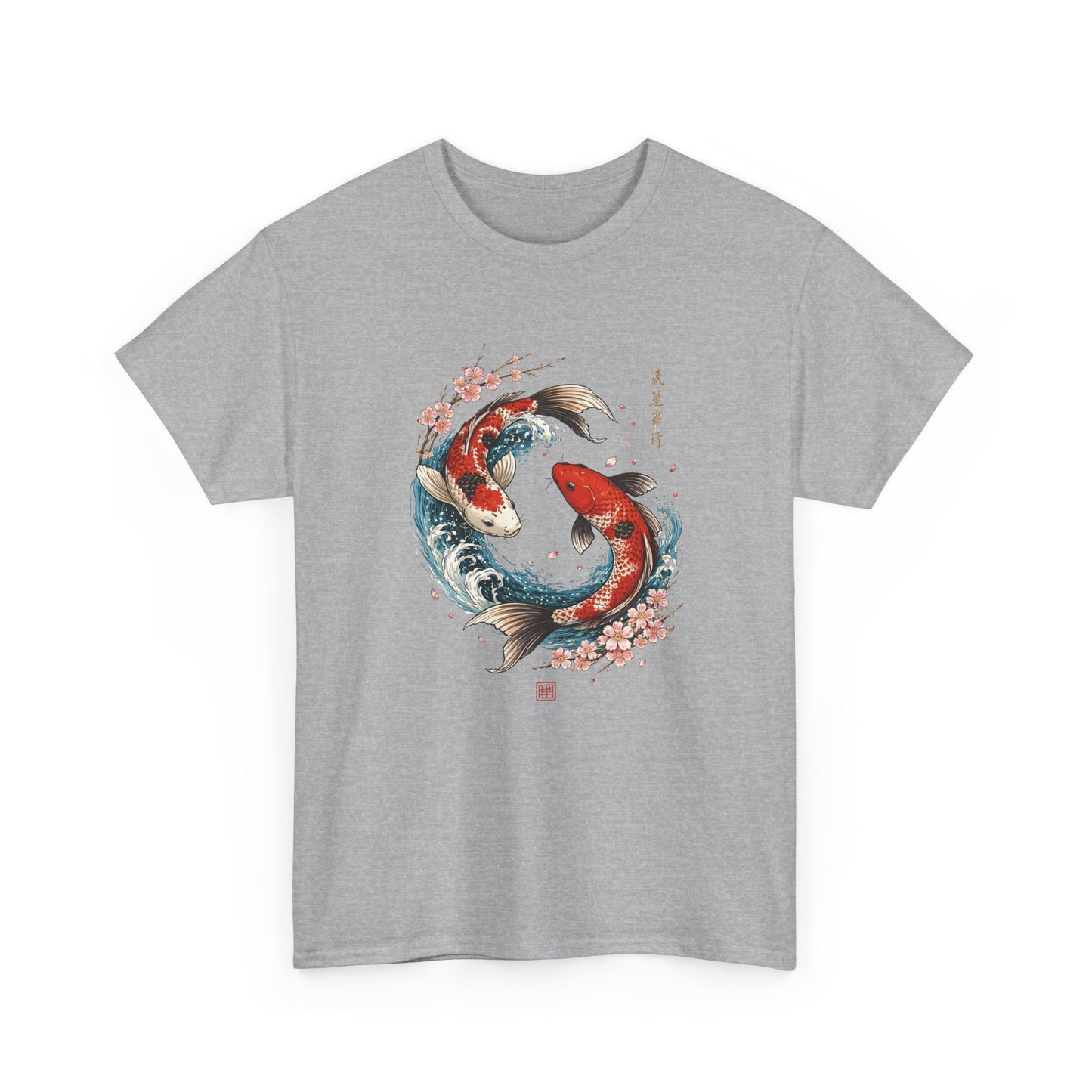 T-Shirt Carpe Koi Japonaise Yin Yang – Design Sakura et Vagues – Tee-Shirt Art Japonais Traditionnel