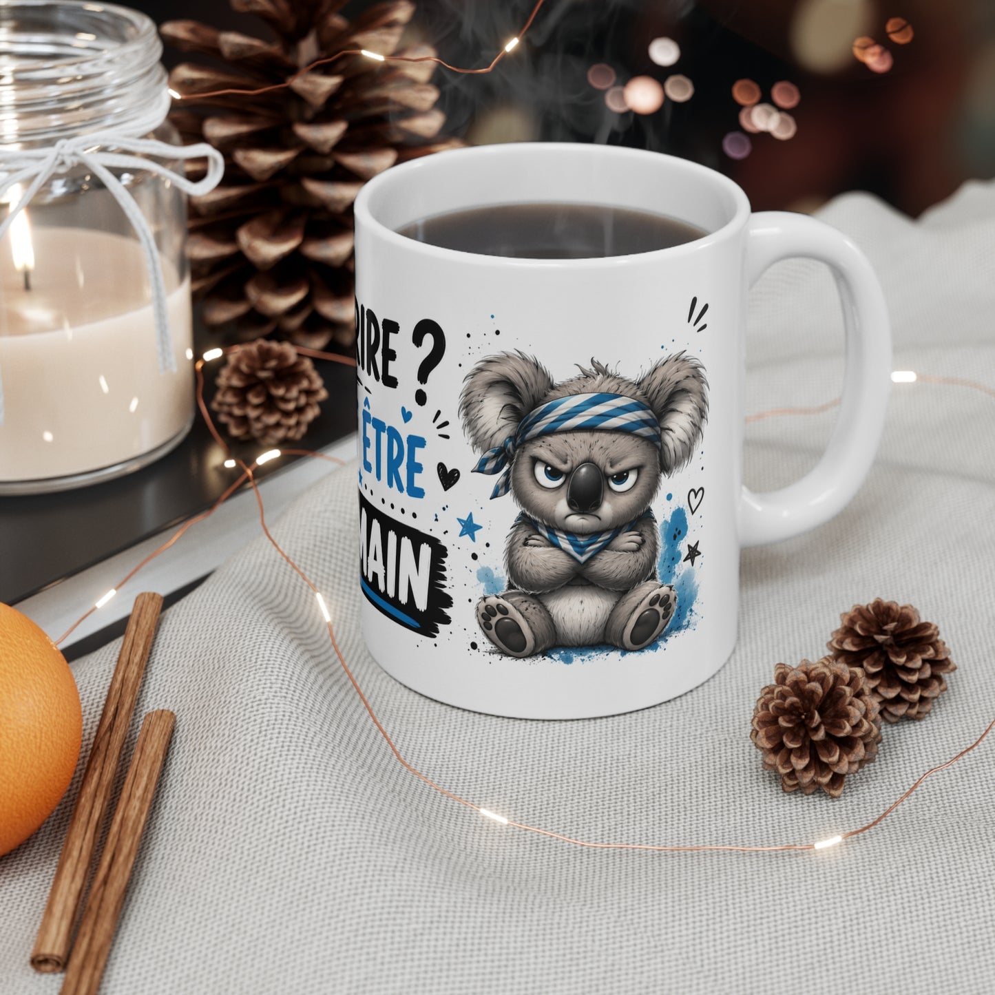 Tasse Sourire Peut Être Demain – Mug Koala Grognon Humour – Cadeau Homme Femme 325ml