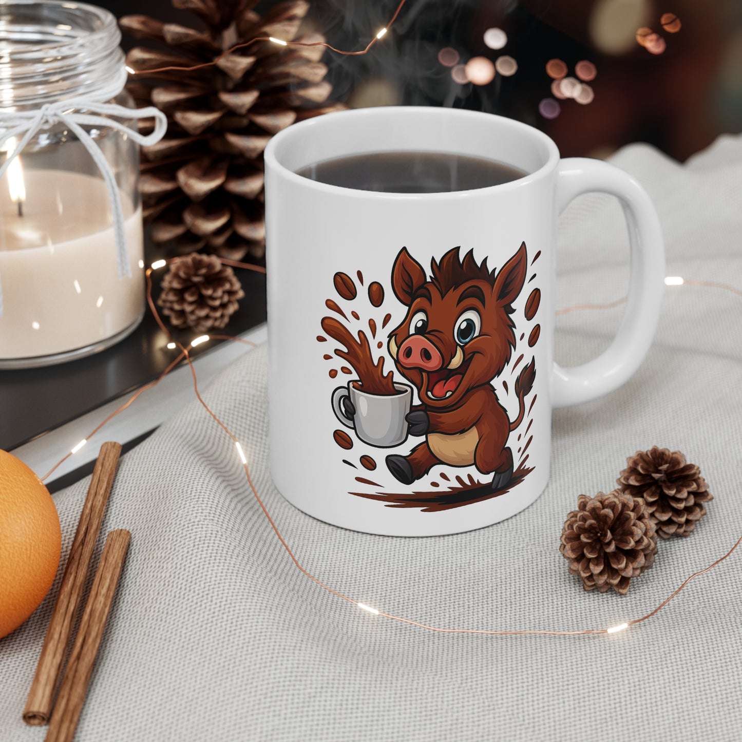 Mug Sanglier Mignon – Tasse Cartoon en Céramique 325ml – Animal de la Forêt et Café