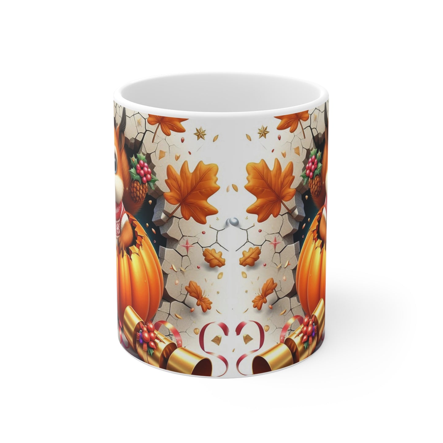 Tasse Écureuil Automne-Hiver – Mug Citrouille & Pull Rouge – Cadeau Cosy Saison Festive 325ml