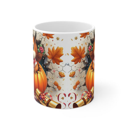 Tasse Écureuil Automne-Hiver – Mug Citrouille & Pull Rouge – Cadeau Cosy Saison Festive 325ml