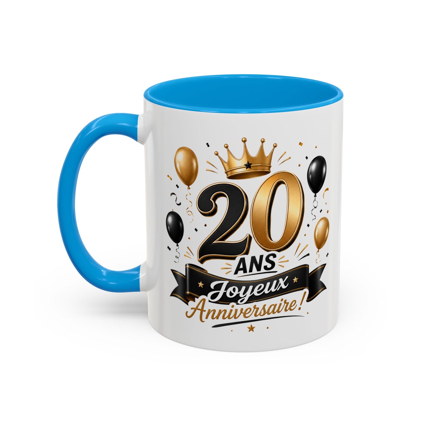 Mug Joyeux 20 Ans – Tasse Anniversaire 20 Ans – Cadeau Original pour Femme Homme – Idée Cadeau 20e Anniversaire Noir Bleu Rouge