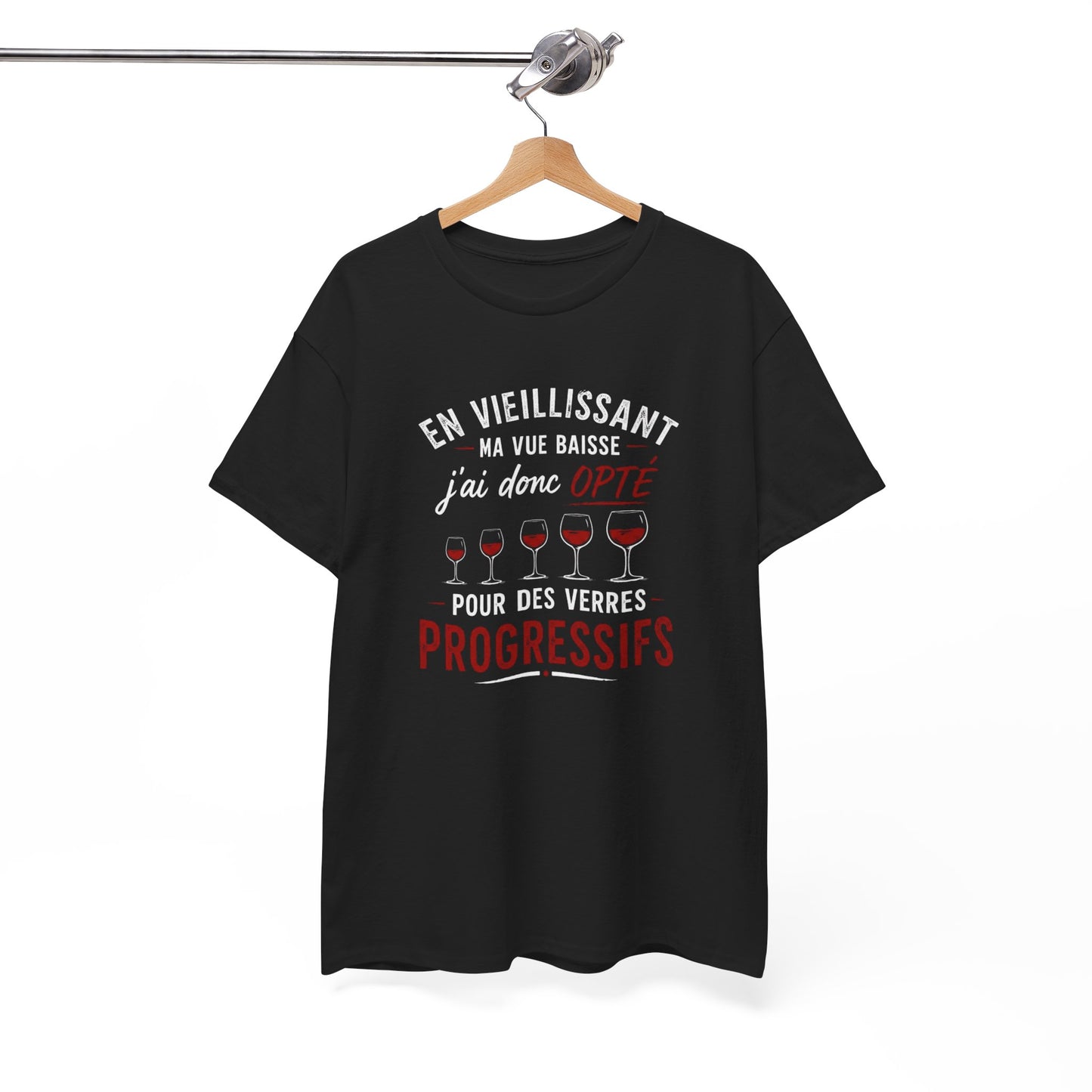 T-Shirt Humour Vin Verres Progressifs – Tee Shirt Drôle Apéro Vin Rouge Citation Amusante Adulte – Idée Cadeau Amateur Vin