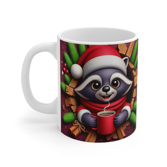 Tasse Raton Laveur Noël – Mug Céramique 325ml – Cadeau Hiver Festif Animaux et Chocolat Chaud