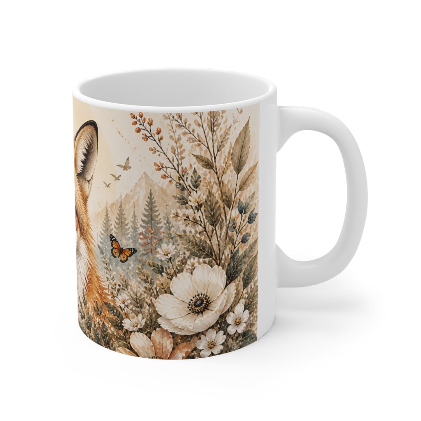 Tasse Renard Floral Vintage – Mug Animal Forêt Nature – Cadeau Homme Femme Enfant 325ml