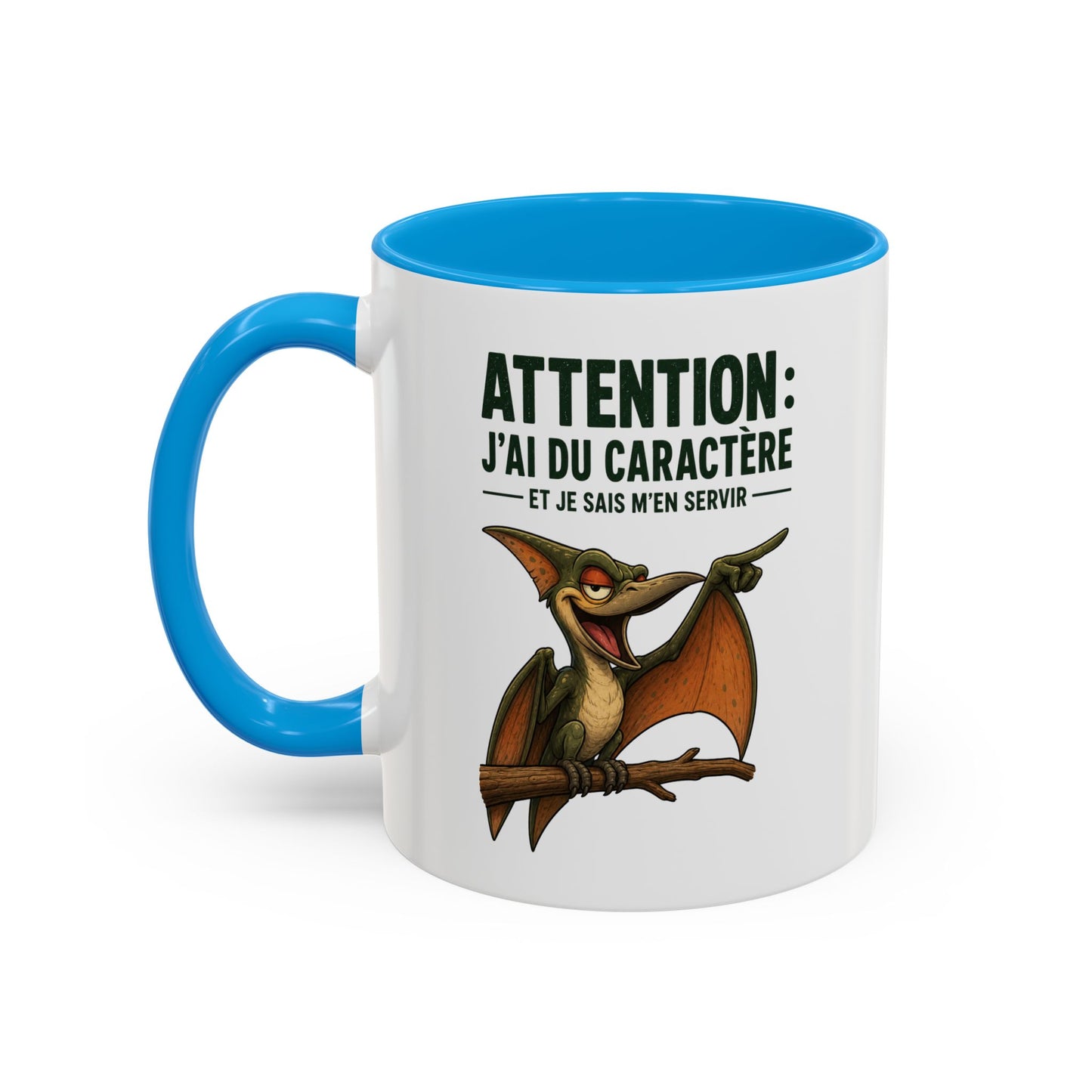 Mug Humoristique – Tasse Dinosaure Volant au Fort Caractère – Cadeau Original Homme et Femme, Ami ou Collègue – 325 ml Noir Bleu Rouge