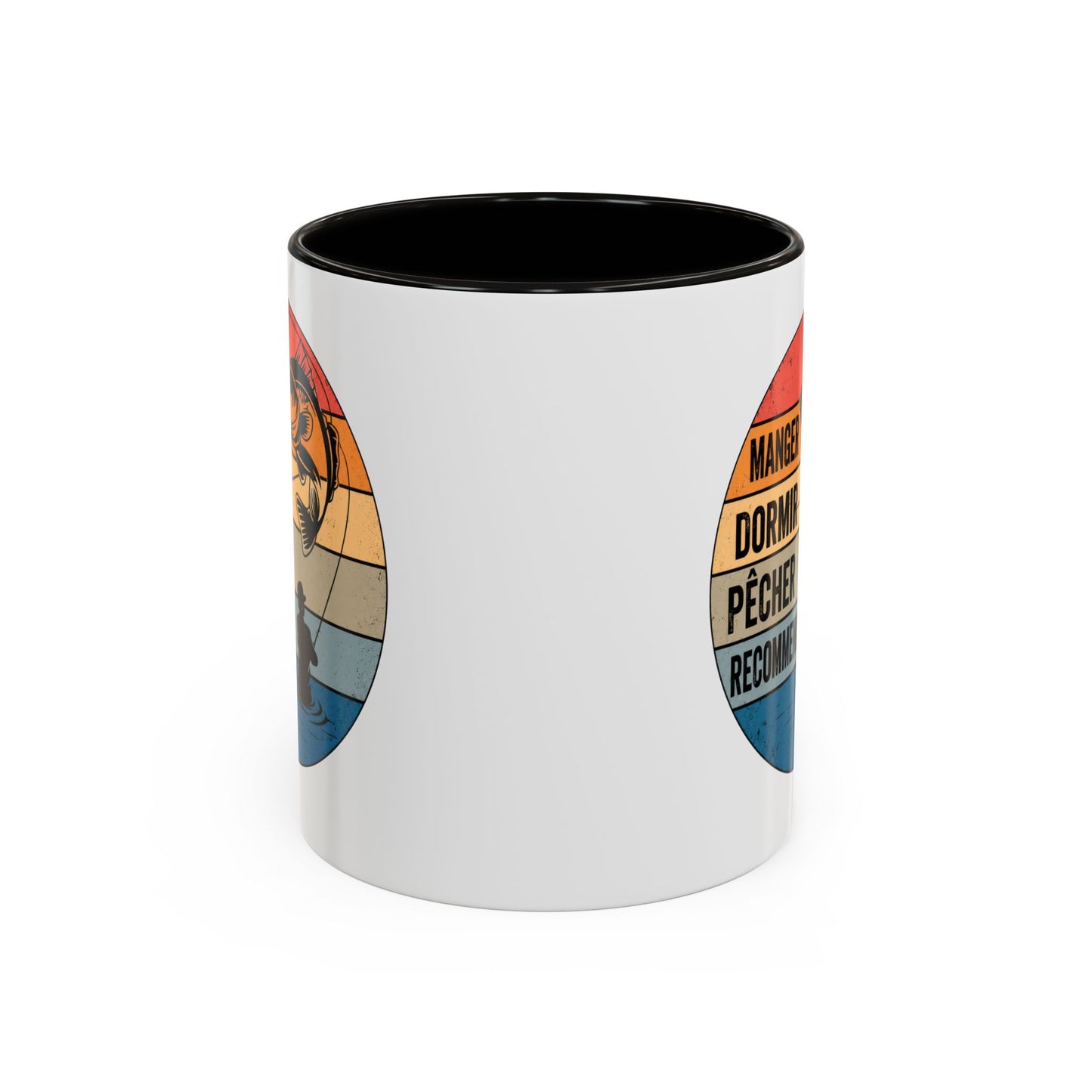 Mug Pêche Vintage – Tasse Pêcheur avec Poisson – Cadeau Homme Passionné de Canne et Loisirs en Plein Air – 325 ml Noir Bleu Rouge