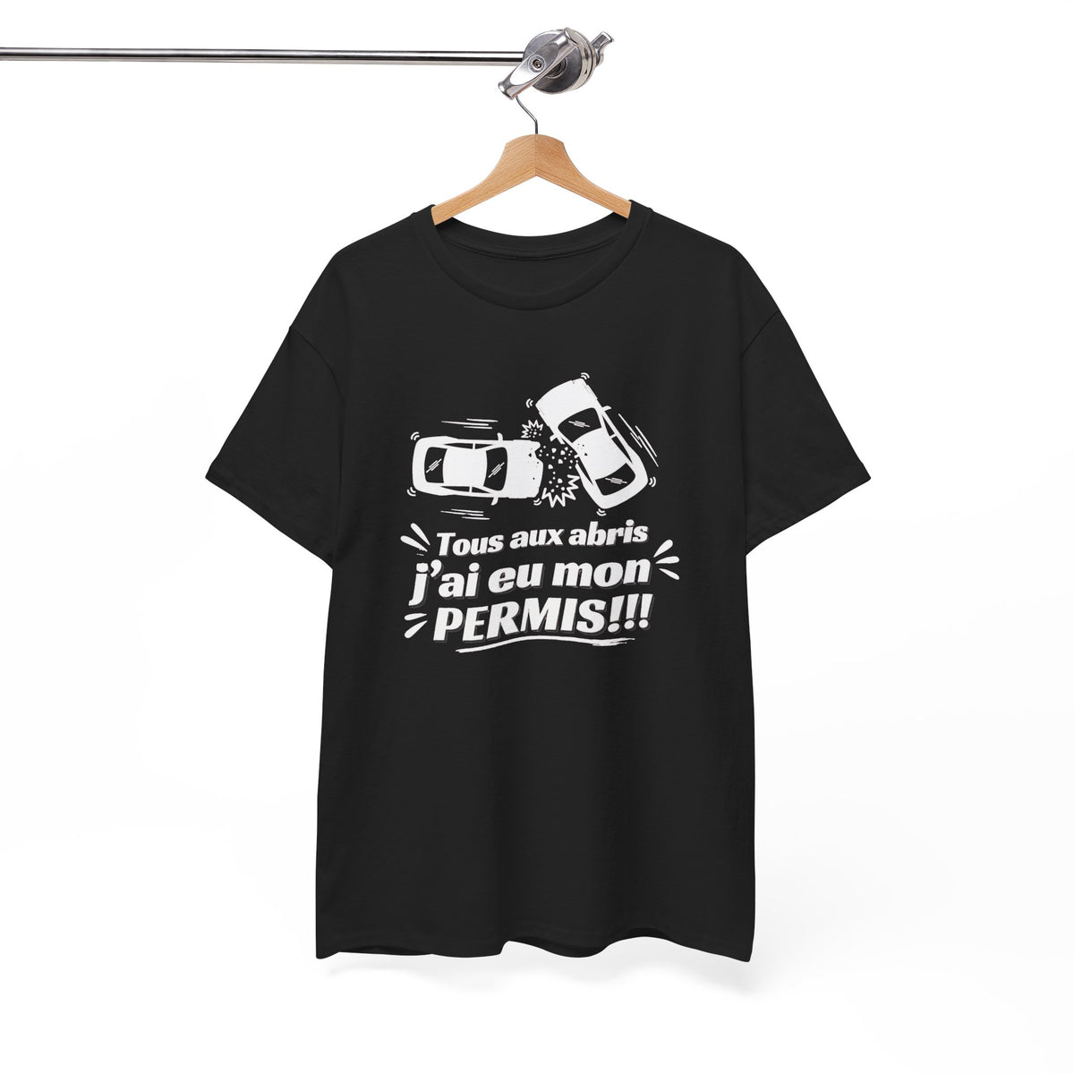 Tee Shirt Humour Homme – Tous aux Abris J’ai Eu Mon Permis – T-Shirt Permis de Conduire Jeune Conducteur Cadeau Drôle