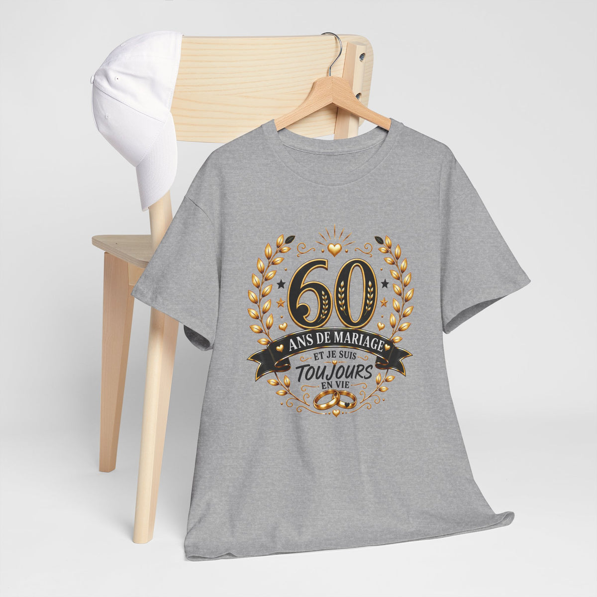 Tee Shirt 60 Ans de Mariage Homme Femme – Toujours en Vie – T-Shirt Humour Noces de Diamant Cadeau Anniversaire Couple