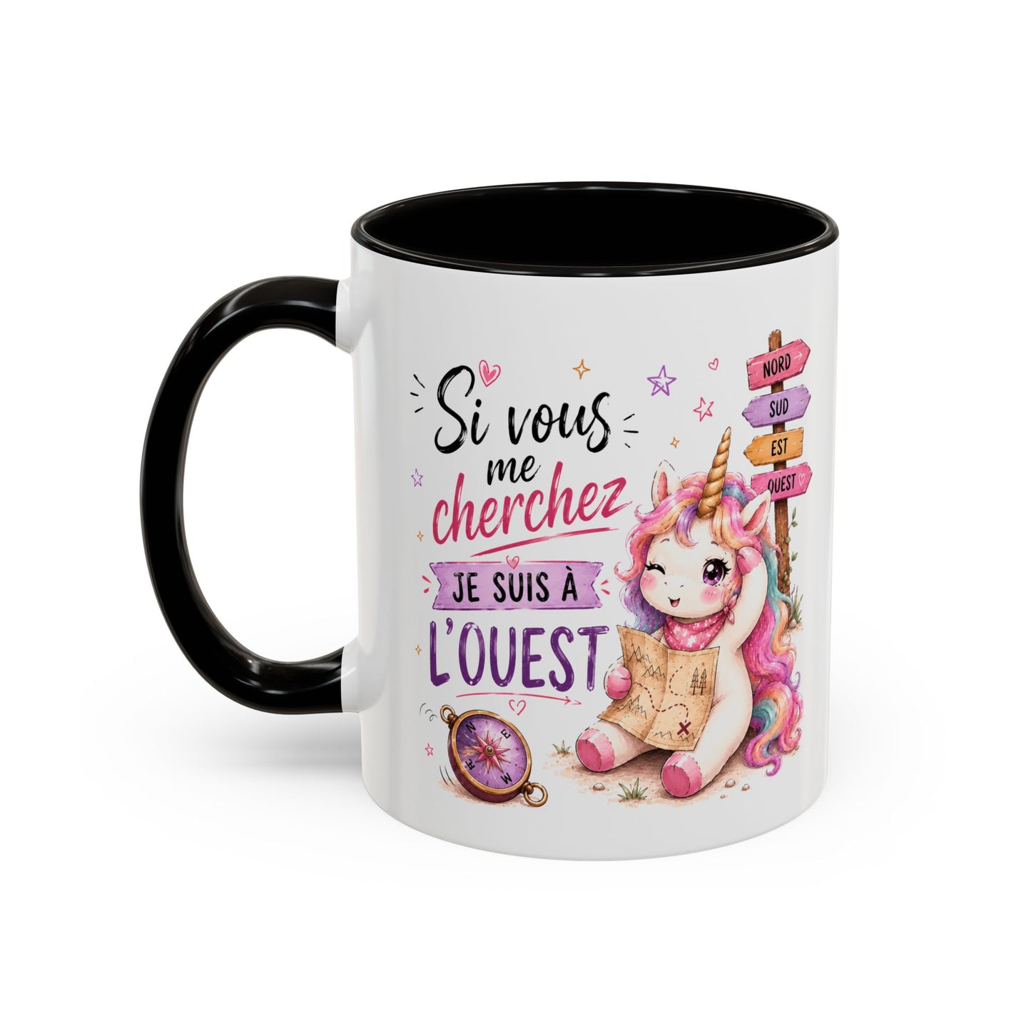 Tasse Si Vous Me Cherchez Je Suis À L’Ouest – Mug Licorne Humour Kawaii – Cadeau Femme Fille 325ml