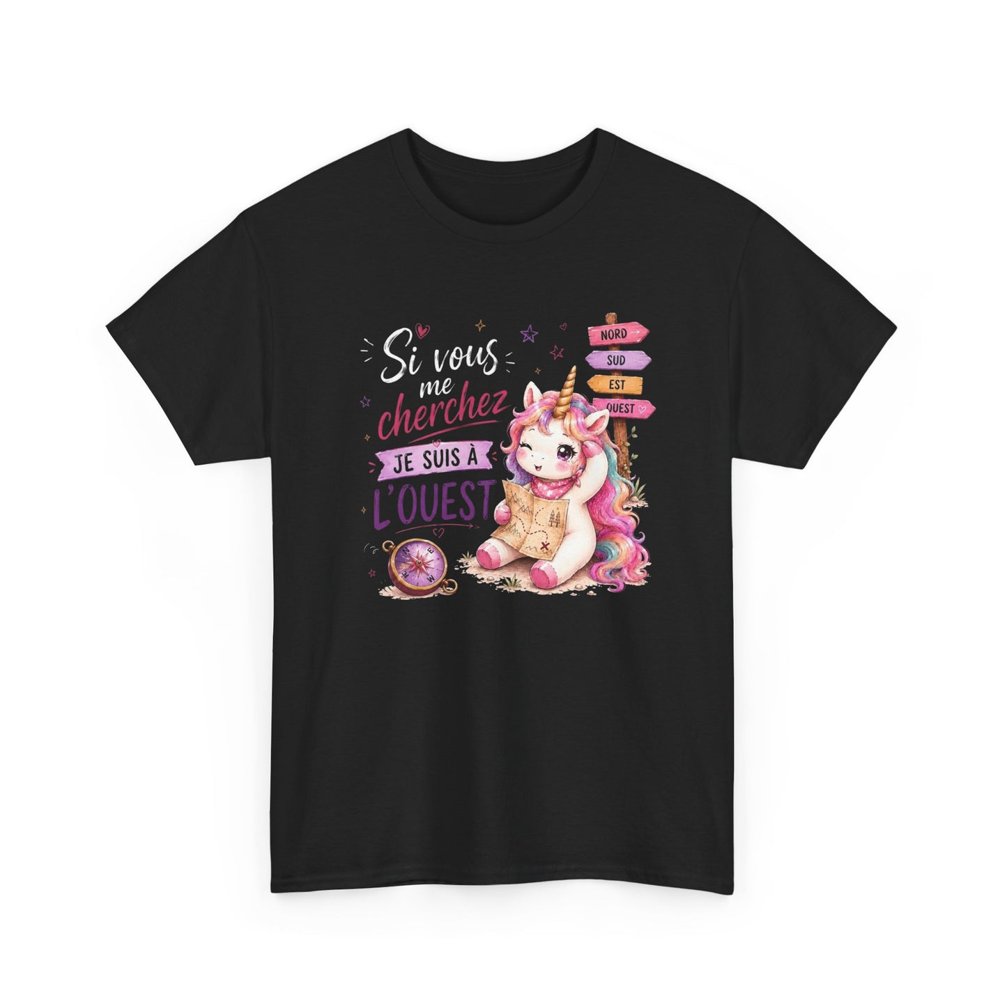 Tee-Shirt Femme Si Vous Me Cherchez Je Suis À L’Ouest – Licorne Drôle – Cadeau Humour Original