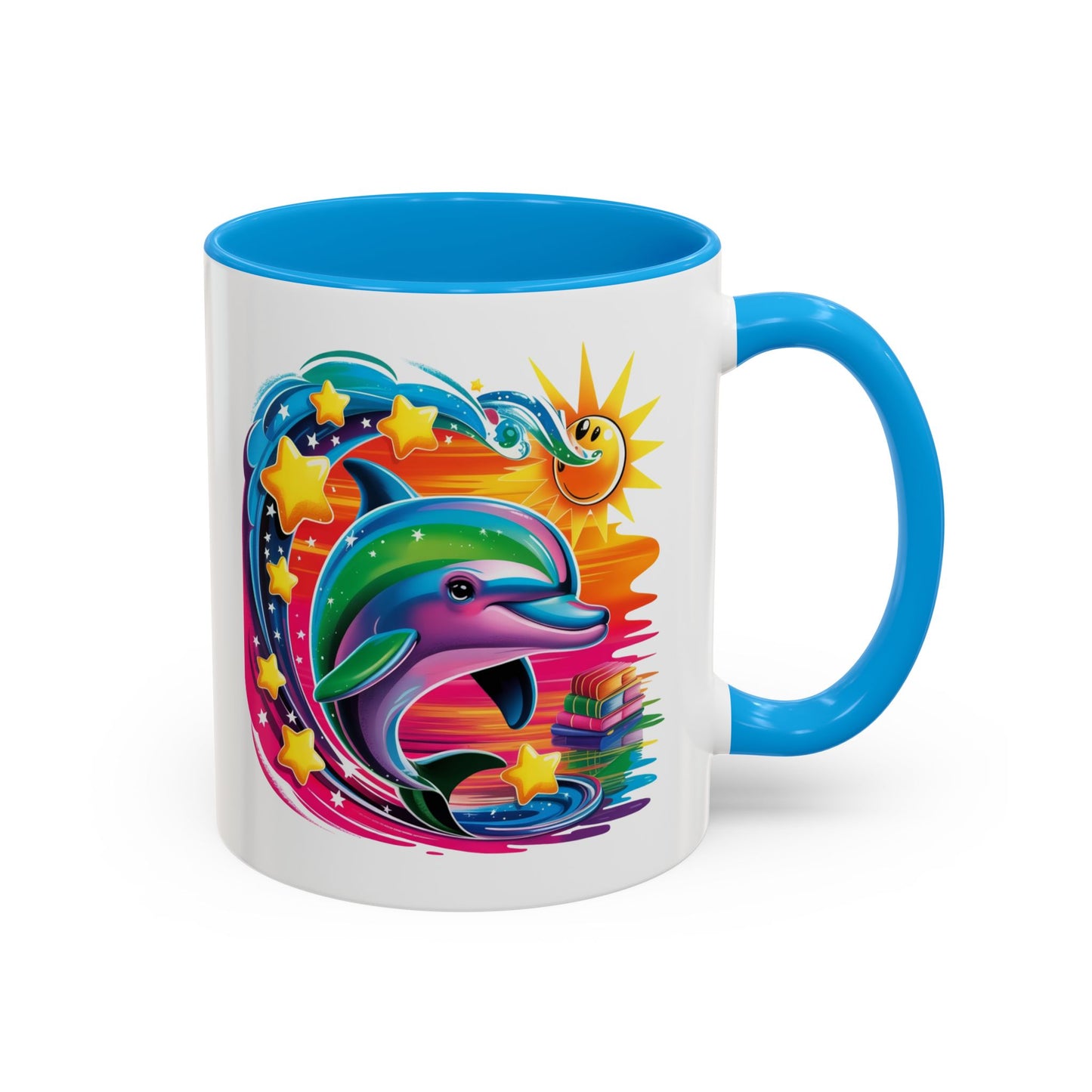 Mug Dauphin Multicolore – Tasse Design Fantaisie Océan Soleil et Étoiles – Cadeau Original 325ml