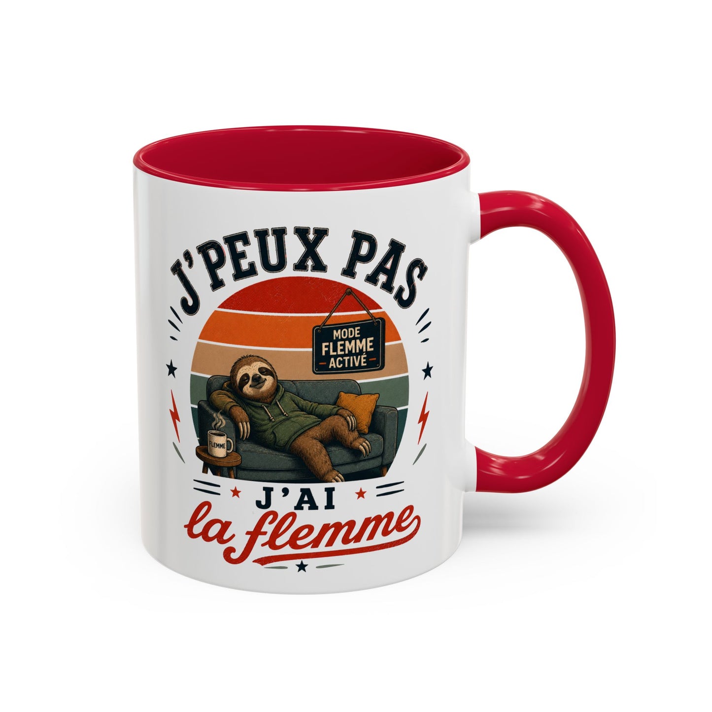Tasse J’Peux Pas J’Ai La Flemme – Mug Humour Vintage avec Paresseux – Cadeau Drôle Homme Femme 325ml