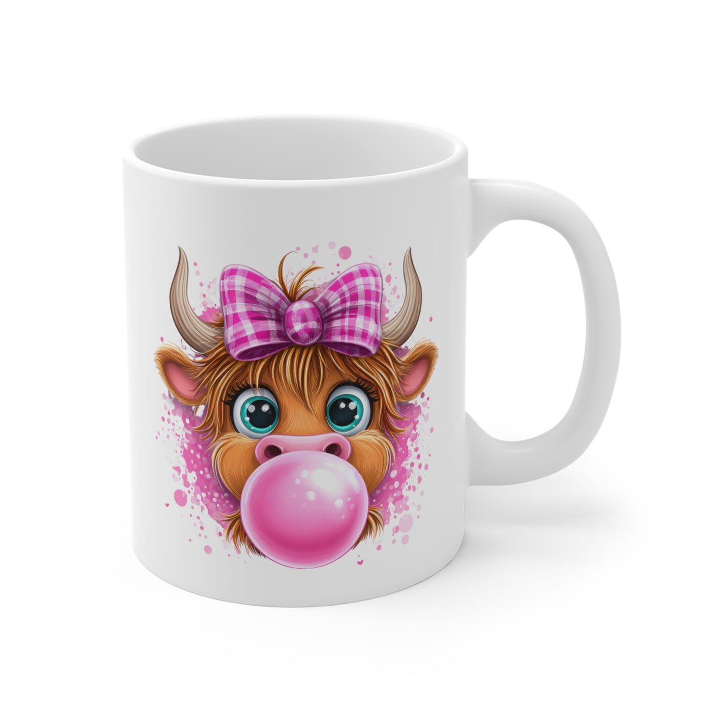 Tasse Vache Bubble Gum – Mug Kawaii Nœud Rose Drôle – Cadeau Animal Mignon 325ml