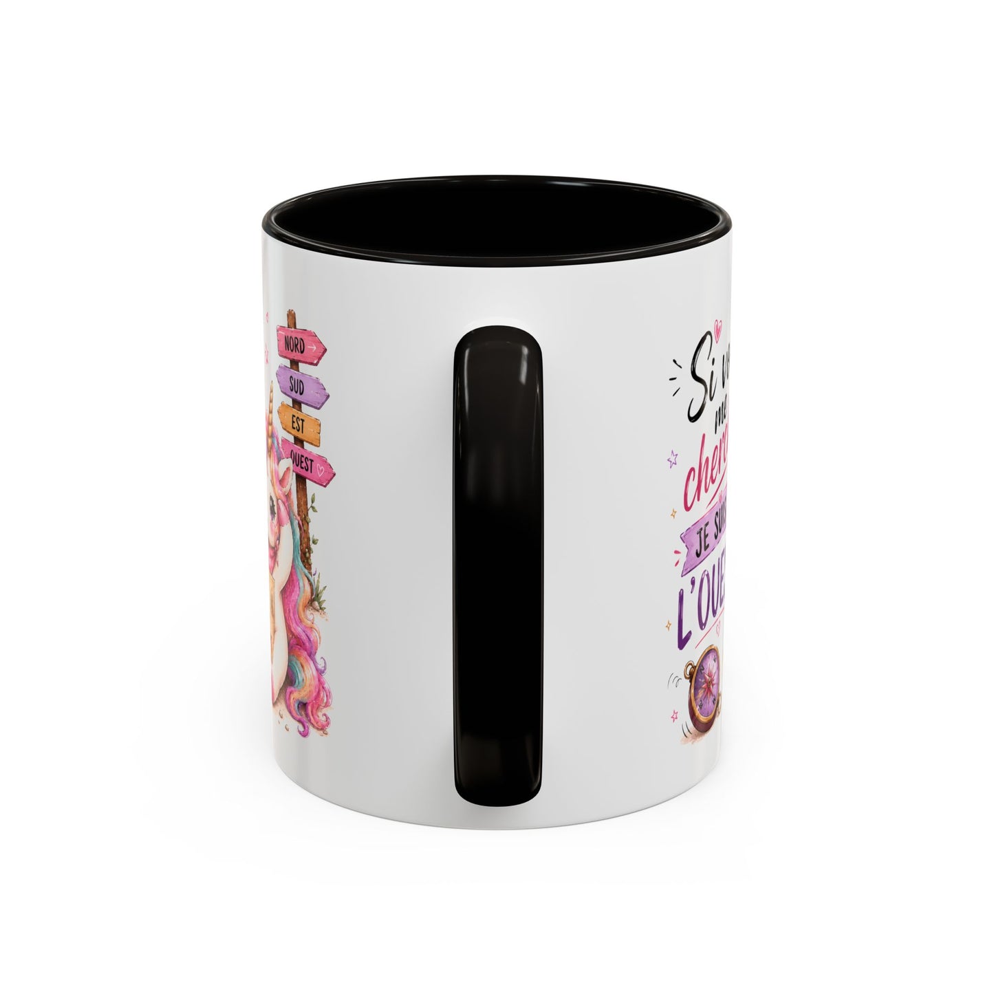 Tasse Si Vous Me Cherchez Je Suis À L’Ouest – Mug Licorne Humour Kawaii – Cadeau Femme Fille 325ml