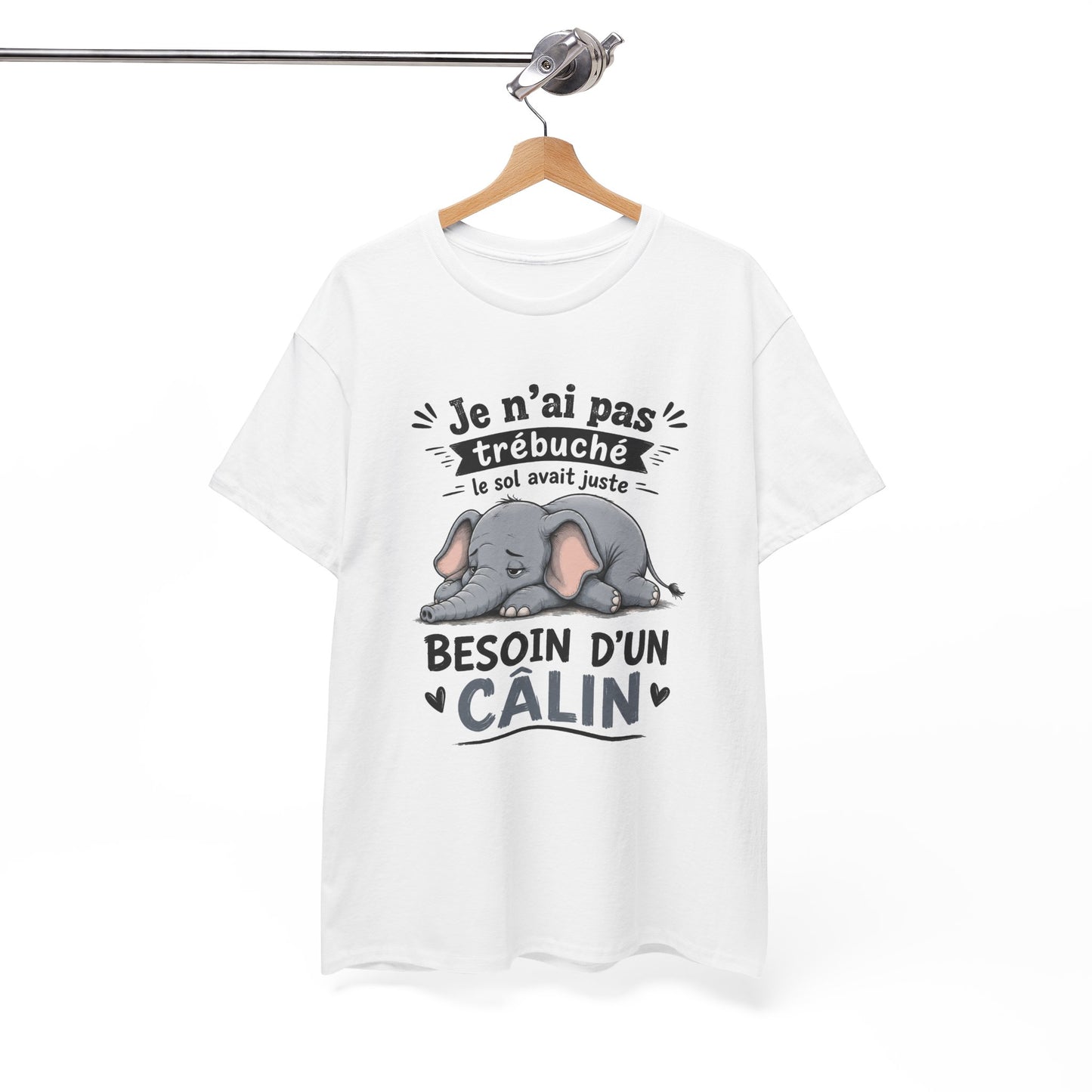 Tee Shirt Homme et Femme Éléphant Humour Animal Mignon Câlin Fatigue Idée Cadeau Drôle Original