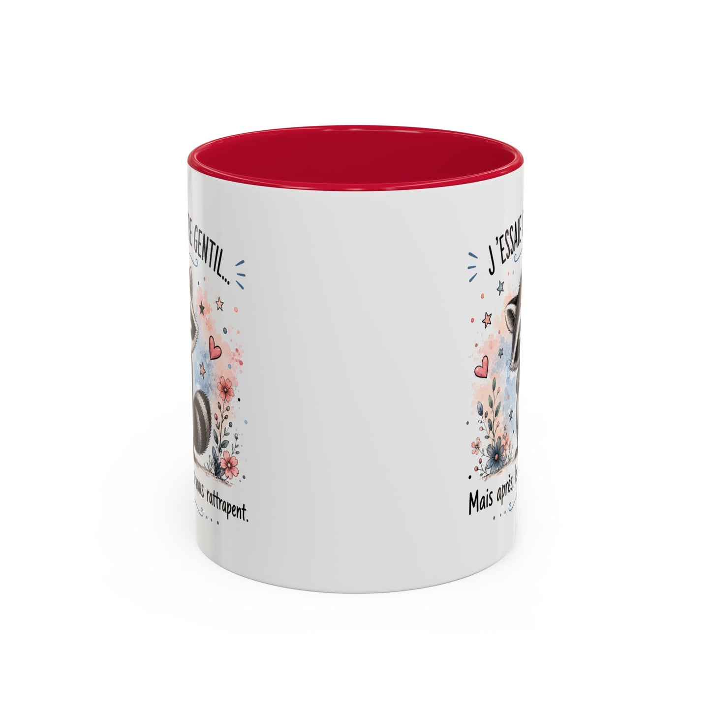 Tasse Raton Laveur Drôle Homme Femme – Mug J'essaie d'être gentil mais après les gens vous rattrapent – Cadeau Humour 325 ml