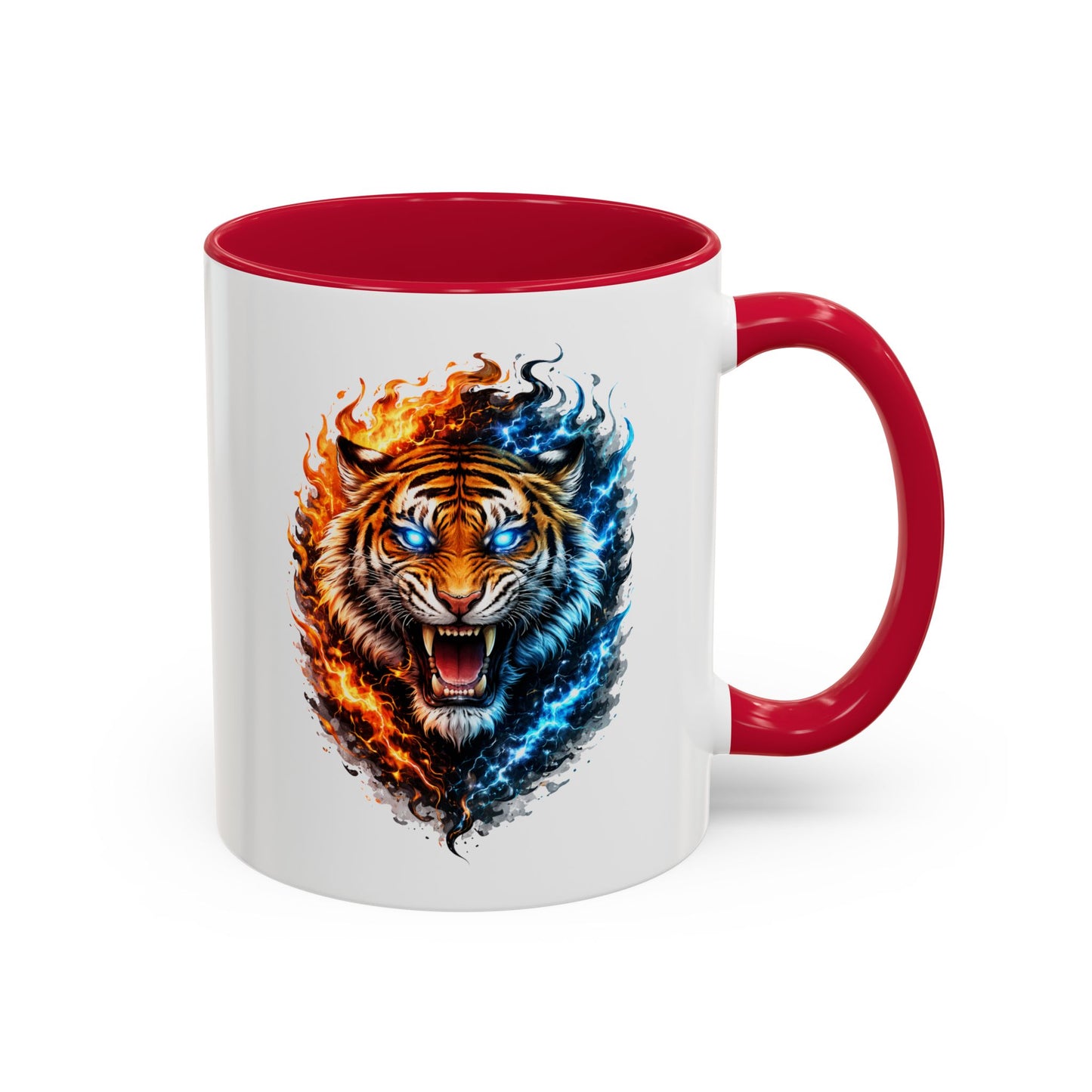 Tasse Tigre Feu Glace 325ml – Mug Céramique Design Animal Puissant Bleu Rouge Noir – Cadeau Original Fantaisie