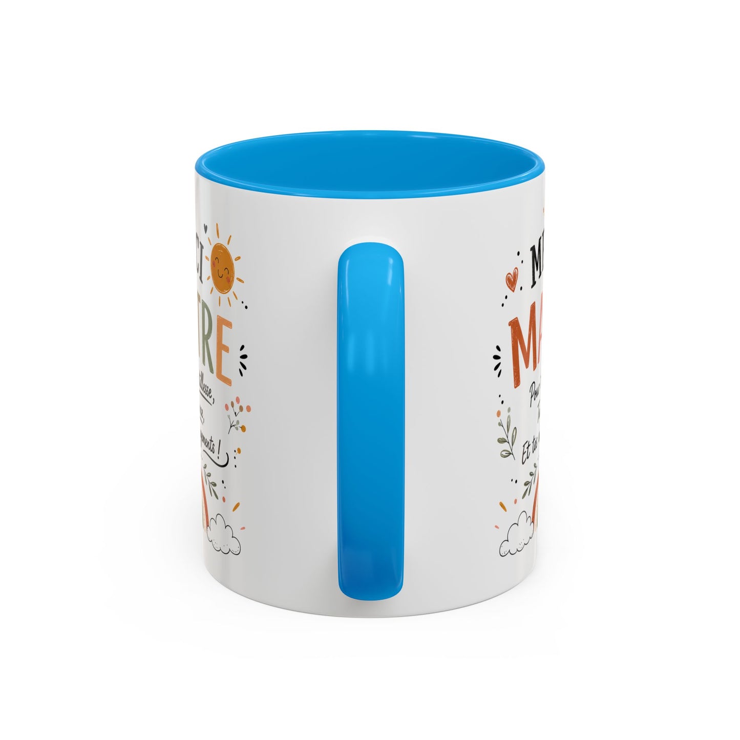 Tasse Merci Maître – Mug Remerciement École Primaire – Cadeau Fin d’Année Enseignant Homme 325ml Noir Bleu Rouge