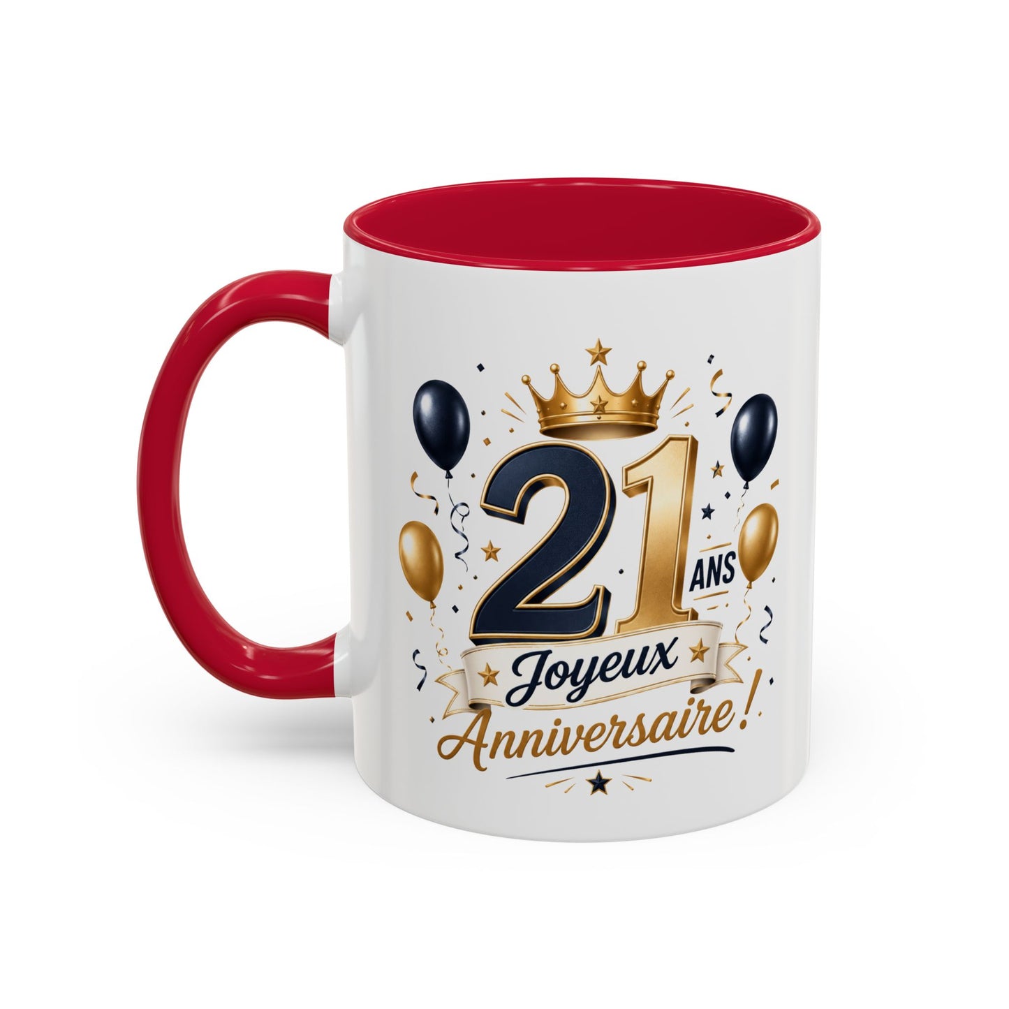 Mug Joyeux 21 Ans – Tasse Anniversaire 21 Ans – Cadeau Original pour Femme Homme – Idée Cadeau 21e Anniversaire Noir Bleu Rouge
