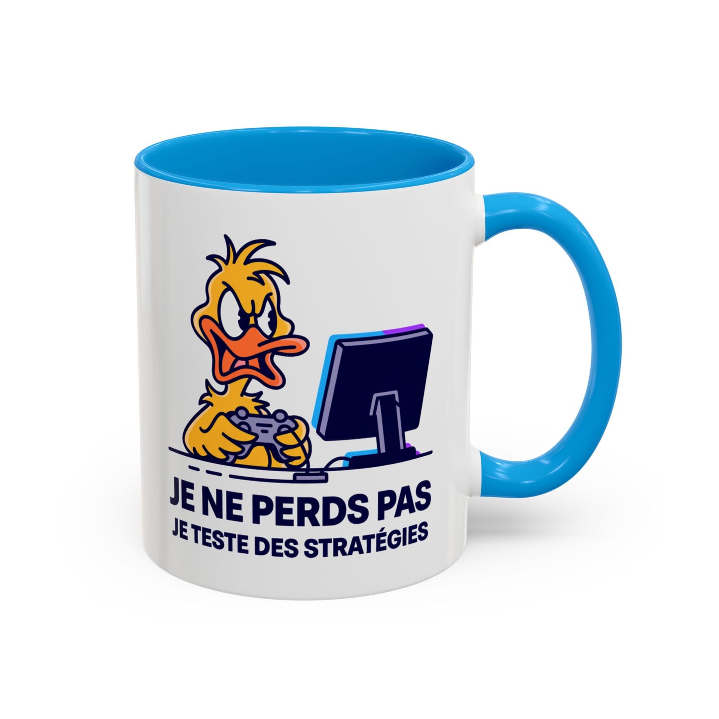 Mug Gamer Humour Canard – Je Ne Perds Pas Je Teste Des Stratégies – Tasse Gaming Drôle Console Jeux Vidéo – Cadeau Gamer Homme Femme – Céramique 325ml Noir Bleu Rouge
