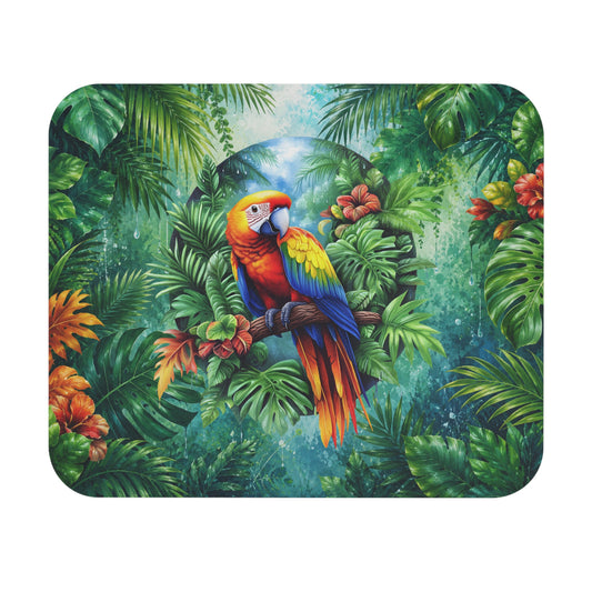 Tapis de Souris 22x18cm Perroquet Tropical Ara Coloré Jungle Exotique Feuilles Monstera Nature Bureau Gaming Décoration